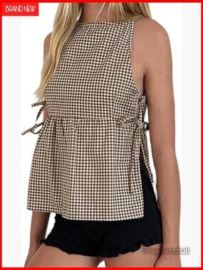 Women's Tie Side Peplum Tank Top Sleeveless Split Crop Y2K Streetwear